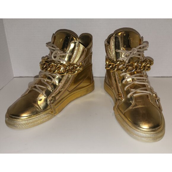 Giuseppe Zanotti  London Mirrored Leather  Chain High 'Vegas Gold'  hi-top sneak - Picture 12 of 16